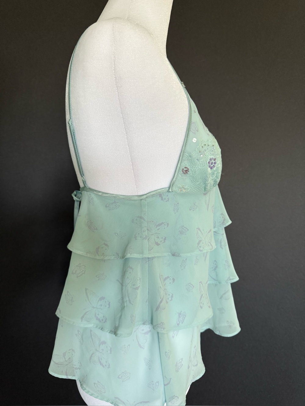 Y2K Victoria’s Secret Sheer Blue Butterfly Lingerie Empire Waist Camisole Top - Picture 2 of 10